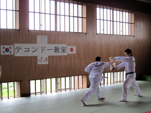 柔道修練者の板割り