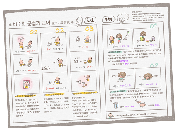 염선혜 선생님의 일러스트 한국어 칼럼「비슷한 문법과 단어」