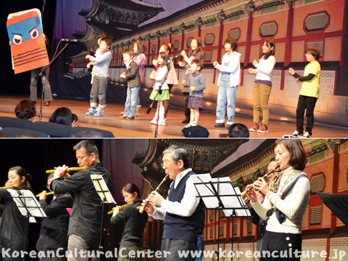 어린이 문화서당(위)과 전통악기(관악기)강좌 팀(아래)의 발표